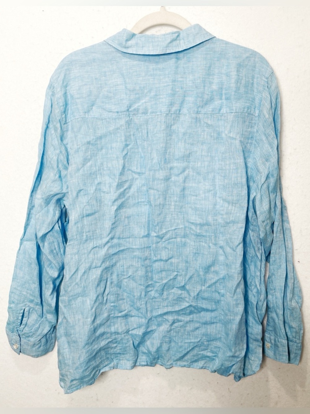 J.Jill Love Linen Aqua Blue 100% Linen Long Sleeve Button Front Top Resort Wear - Picture 2 of 6